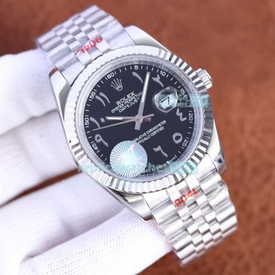 High Replica Rolex Datejust Watch Black Face Stainless Steel strap Fluted Bezel  41mm